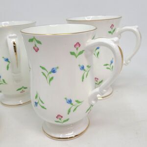 Royal Victoria Fine Bone China Coffee Cup Floral Gold Trim England Set of 4 Mugs